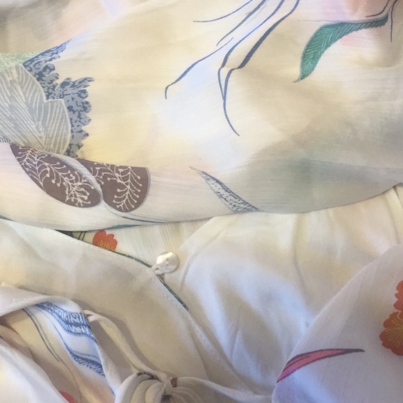 OFF WHITE WATERCOLOR FLORAL WRAP MIDI DRESS - Picture 6 of 8